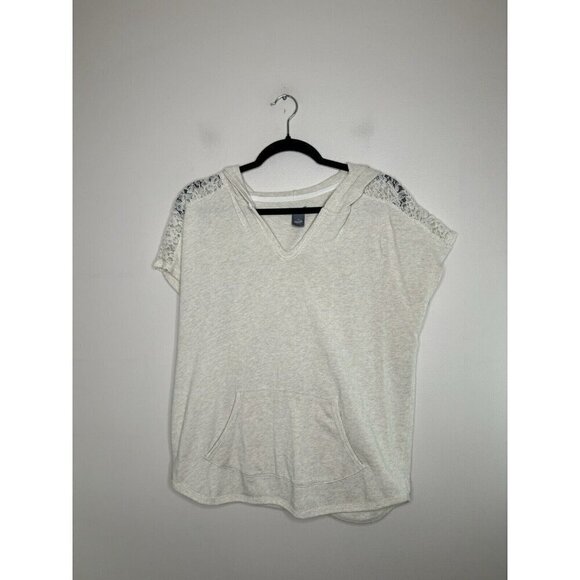 Aerie Sweatshirt Women’s Short Sleeve Sweatshirt Beige Hoodie Lace Size Large - Picture 1 of 11